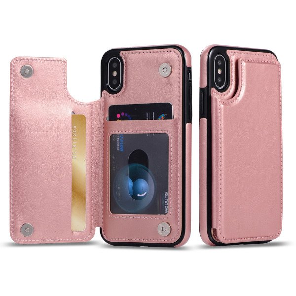 Wholesale iPhone XS Max Flip Book Leather Style Credit Card Case (Rose Gold)